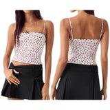 IFOMT Outfit Women's Y2K Vintage Camisoles Slim Fit 3D Bow Cherry/Leopard Print Square Neck Backless Thin Shoulder Strap Crop Tops