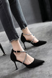 IFOMT Black temperament hollow stiletto pointed toe high heels