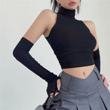 IFOMT 2024 New Spicy Girls Y2k Tops Oversleeve Sexy Turtleneck Tank Top for Women's Slim Fit Short tshirt Skinny Streetwear Crop Top
