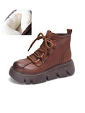 IFOMT Vintage Cow Leather Wool Boots Platform Shoes