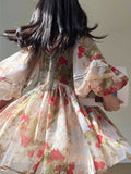 Ifomt French Vintage Printed Short Dresses for Women Lantern Sleeves V-neck Lace Patchwork A-line Birthday Party Dress Mini Vestidos ootd outfit idea