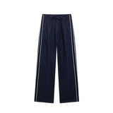 Ifomt Street Denim Stripe Pants Set Women Long Sleeve Stand Collar Pocket Zipper Jacket Suit 2025 Straight Lace Up Casual Jeans Sets