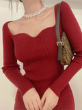 IFOMT Vintage Harajuku Slim Sweater Dress Women Autumn Winter Long Sleeve Bodycon Knitted Midi Dresses Party Evening Club Female