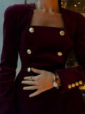 IFOMT Party Otufit Elegant  Burgundy Velvet 3 Piece Set Women V Neck Vest Square Neck Long Sleeve Jacket Shorts Suit Lady 2025 Spring Chic Outfits