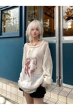 IFOMT Christmas Thanksg Gifts Fall Distressed Graffiti Oversized Sweater