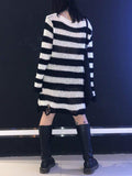 IFOMT Distressed Stripe Longline Sweater