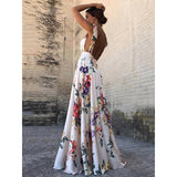 IFOMT Outfits Women's Summer Vacation Bow Tied Straps V-Neck Backless Vintage Floral Print Party Loose Beachwear A-Line Long Dress