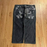 Ifomt American Y2K New Fashion Pattern Embroidery Loose Jeans Men Street Casual Joker Mopping Oversized Wide-leg Pants Couple Jeans Casual Outfit