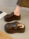IFOMT Belt Buckle Round-Toe Split-Joint Loafers Platform Shoes Slippers&Mules