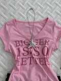 Ifomt Sweet T-shirt Slim Y2k Clothes Goth Letter Print Punk Short Sleeve Vintage Crop Top V-Neck Streetwear Aesthetic Harajuku Grunge