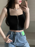 IFOMT 2024 Y2K Top Women Zipper Fly Camisoles Knitted Sexy Summer Tank Tops Sleeveless Female Solid Crop Top