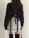 IFOMT Solid V Neck Tie Back Loose Sweater