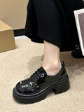 IFOMT Lace-Up Round-Toe Split-Joint Loafers Platform Shoes