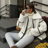 IFOMT Spring Outfits Winter Warm Lamb Wool Jacket Casual Loose Thick Coat Contrast Color One Piece Faux Fur Jacket Coat Plush Jacket Women