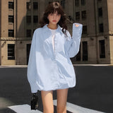 IFOMT Oversized Shirts Dress Women 2024 New Fashion Baggy Turn Collar Cover-up Femme Casual Loose Holiday Beach Dresses Womens