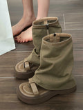 IFOMT Hollow Split-Joint Split-Toe Zipper Boots Platform Shoes Sandals