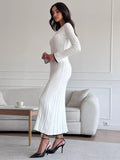 IFOMT TARXUXY Long Sleeve Knitted Dress For Women Autumn Winter Slim Sexy Striped Sweater Long Dresses Female Elegant Party ClothesChristmas Gifts