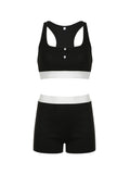 IFOMT Spring Outfits Sweetown Sleeveless Slim Summer Shorts Sets Women's Holiday Outfits Contrast Patchwork Buttons Tank Vest Top Short Pants 2 Piece