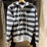 Ifomt Vintage Stripe Pockets Hoodies Women Autumn New Warm Drawstring Long Sleeve Cardigan Top Casual Streetwear Y2K Sweatshirt Female