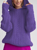 IFOMT Solid Color Hooded Cable Knit Sweater