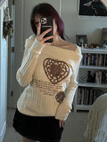 IFOMT Vintage Print Irregular Neck Sweater