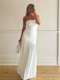 Ifomt Elegant Pleat Off Shoulder Women's Dresses Summer Patchwork Sleeveless Backless Maxi Vestidos Evening Party Dresses Woman 2025
