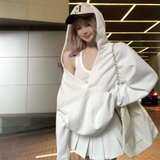 IFOMT Casual Hooded Pullover Top Women Y2K V-neck Hoodies Solid Harajuku Long Sleeve Hoodie Oversized Tops Female Loose Clothing
