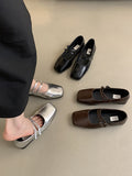 IFOMT Belt Buckle Shallow Cut Split-Joint Square-Toe Flats Mary Janes