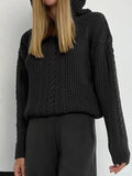 IFOMT Solid Color Hooded Cable Knit Sweater