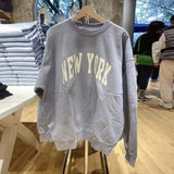Ifomt BOSTON Letter Patch Embroidery Winter Sweatshirt Round Neck Retro Y2K Autumn Pullovers Top Harajuku Streetwear Navy Blue Hoodie