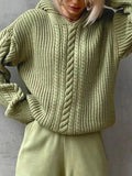 IFOMT Solid Color Hooded Cable Knit Sweater