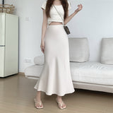 IFOMT Fashion Y2K Casual Women Long Skirt Spring Elastic High Waisted A-Line Casual Female Satin Skirts High Street Lady Midi Skirts