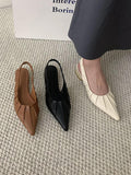 IFOMT Pleated Pointed-Toe Solid Color Split-Joint Sandals Sling Shoes