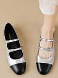 IFOMT Belt Buckle Round-Toe Split-Joint Flat Shoes Mary Janes