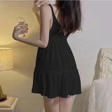 IFOMT Women Sexy Deep V-Neck Spaghetti Straps Adjustable A-line Mini Dress Summer Beach Vacation Party Low-cut Backless Dresses