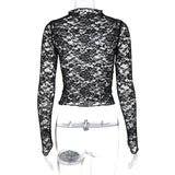 IFOMT Outfits O Neck Long Sleeve Lace See Through Sheer Women'S Tshirt Tops Sexy Streetwear Casual Clothes 2025 Korean Spring Summer