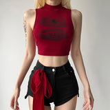 IFOMT Summer Tank Top Women Y2k Clothing Fashion Crop Top High Neck Red Printing Sleeveless Sexy Streetwear Girls' Short Tops