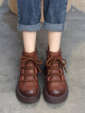 IFOMT Vintage Cow Leather Wool Boots Platform Shoes