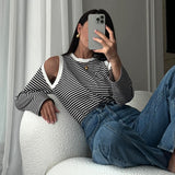 IFOMT Outfit Y2K Women Autumn And Winter Striped Contrast Color Off-Shoulder Long Sleeve Casaul Autumn Tops Club Vestidos