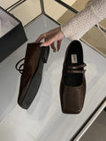 IFOMT Belt Buckle Shallow Cut Split-Joint Square-Toe Flats Mary Janes