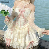 Ifomt Gothic Lolita Princess Dress Women Sweet Bowknot Cross Lace Ruffles Evening Party Dresses Japanese Harajuku Y2k Bandage Vestidos