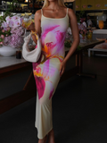 Ifomt Chic Tie-dye Printing U Neck Vestidos Women Summer Sleeveless Backless Bodycon Long Dress New Fashion Party Dresses Woman 2025