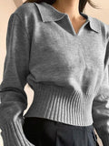 IFOMT Solid Color V Neck Slim Short Sweater