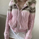 Ifomt party outfit  Knitted Hooded Sweater Women Fall Winter Long Sleeved Warm Buttons Loose Pullover Solid Harajuku Lazy Sprot FurCollar Sweatshirt