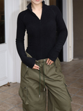 IFOMT Long Sleeve T Shirt Women Stand Collar Skinny Zip Crop Top Pullover Causal Basic Warm Tee Shirt Streetwear Sexy Female Clothes