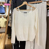 Ifomt 2025 New Autumn Winter Large Collar Sweet Chic Sweater Long Sleeve Solid Color Knitting Women Tops Simple Casual Short Pullovers