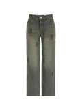 IFOMT Hip Pop Low Waist Letter Print Boyfriend Jeans