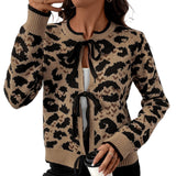 IFOMT Outfit Womens Halloween Y2K Vintage Bow Tied Front Knitwear Cardigan Aesthetic Bat Print Long Sleeve Crew Neck Sweater Coats