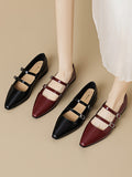IFOMT Belt Buckle Pointed-Toe Split-Joint Flat Shoes Mary Janes