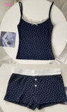 Ifomt Red Floral Print Camis And Elastic Waist Shorts Women Suit Y2K Sweet Lace Trim Bow Tank Shorts Summer Two Piece Set For Women